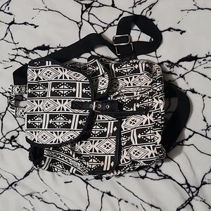 Drawstring boho black and white purse backpack